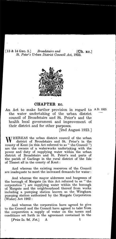 Broadstairs and St. Peter's Urban District Council Act 1923