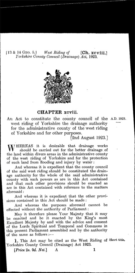 West Riding of Yorkshire County Council (Drainage) Act 1923