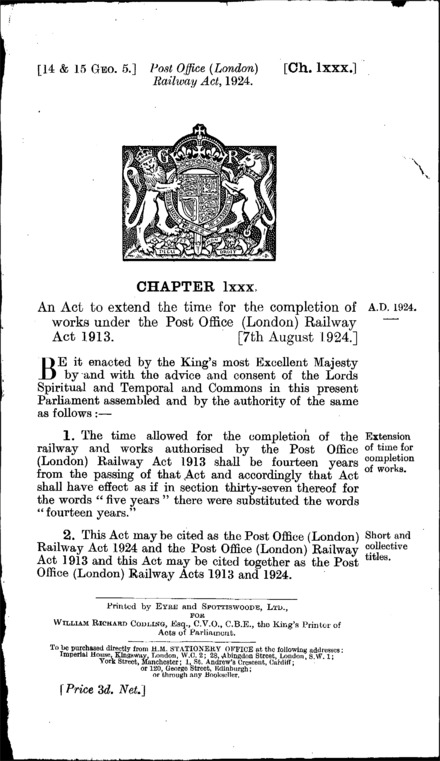 Post Office (London) Railway Act 1924