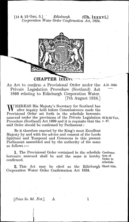 Edinburgh Corporation Water Order Confirmation Act 1924