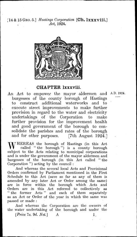 Hastings Corporation Act 1924