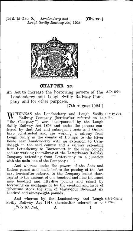 Londonderry and Lough Swilly Railway Act 1924