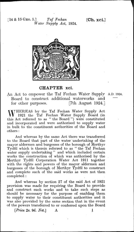 Taf Fechan Water Supply Act 1924