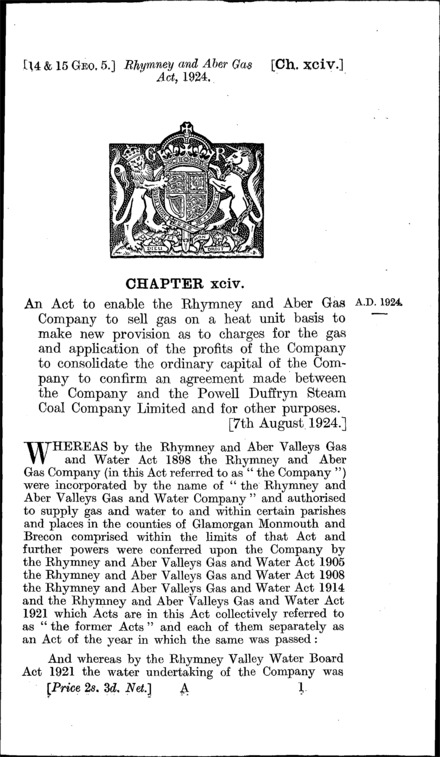 Rhymney and Aber Gas Act 1924