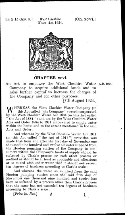 West Cheshire Water Act 1924