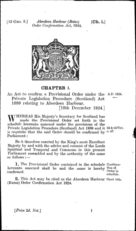Aberdeen Harbour (Rates) Order Confirmation Act 1924