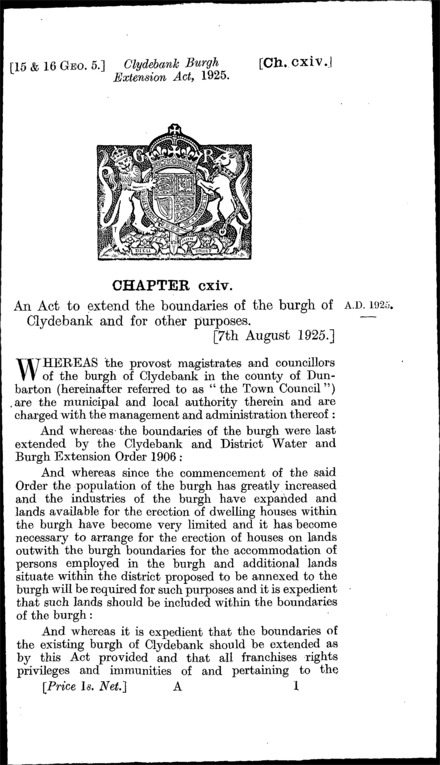 Clydebank Burgh Extension Act 1925