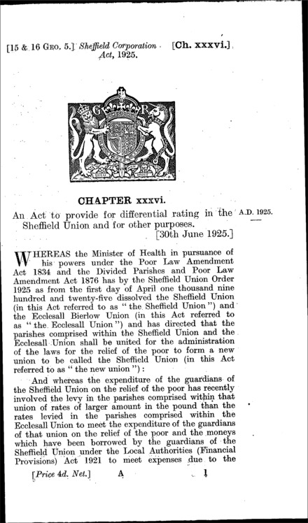 Sheffield Corporation Act 1925