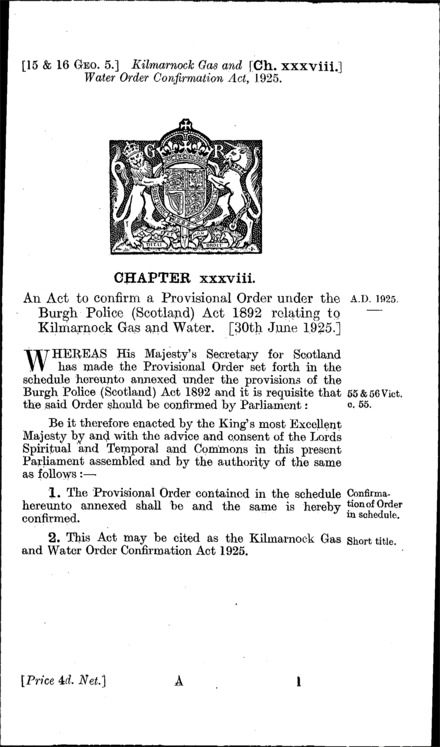 Kilmarnock Gas and Water Order Confirmation Act 1925