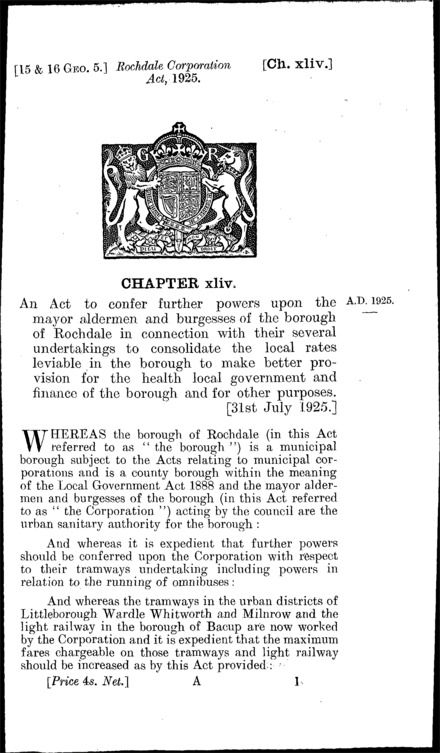 Rochdale Corporation Act 1925