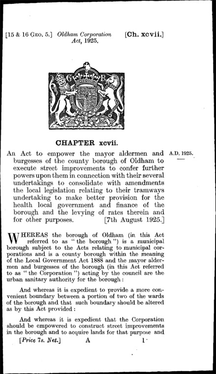 Oldham Corporation Act 1925