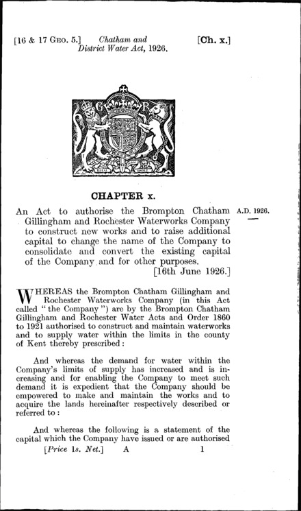 Chatham and District Water Act 1926