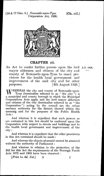 Newcastle-upon-Tyne Corporation Act 1926