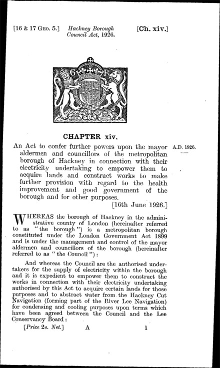Hackney Borough Council Act 1926
