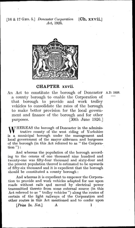 Doncaster Corporation Act 1926