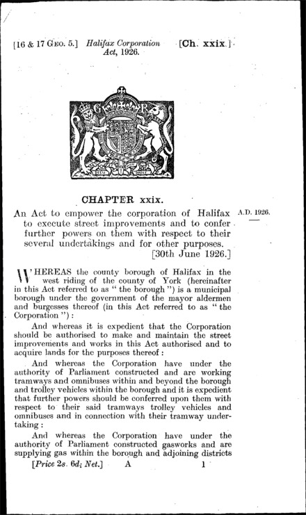 Halifax Corporation Act 1926