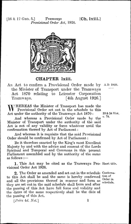 Tramways Provisional Order Act 1926