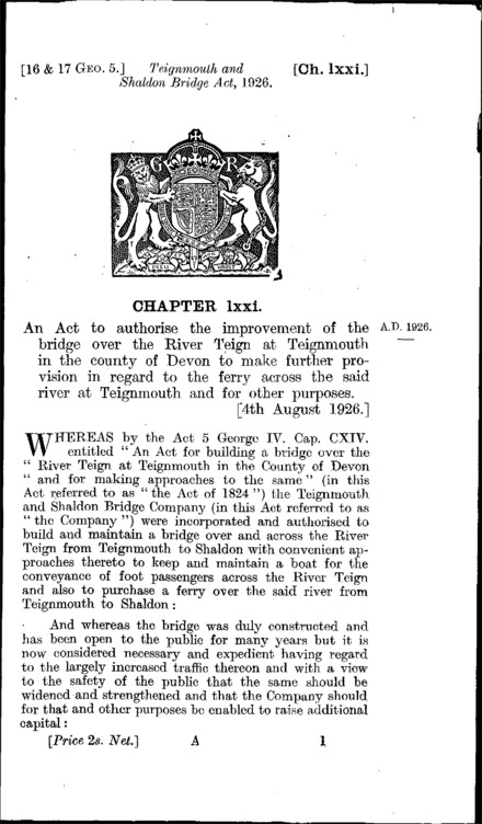 Teignmouth and Shaldon Bridge Act 1926