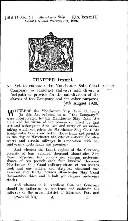Manchester Ship Canal Act 1926