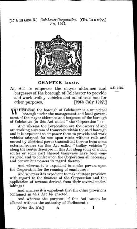 Colchester Corporation Act 1927