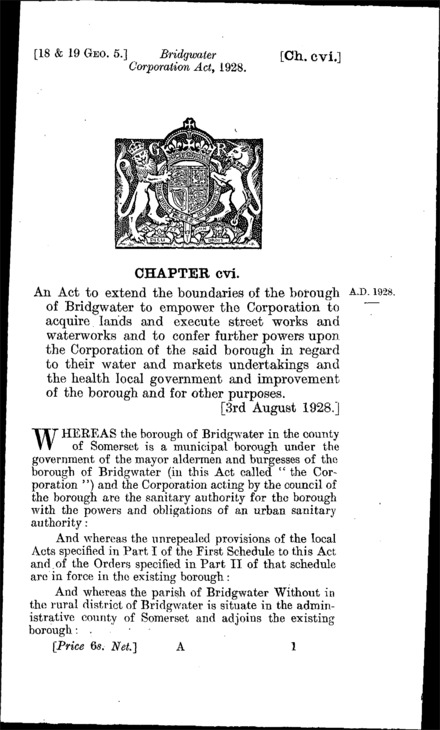 Bridgwater Corporation Act 1928