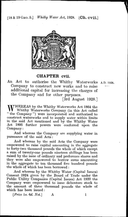 Whitby Water Act 1928
