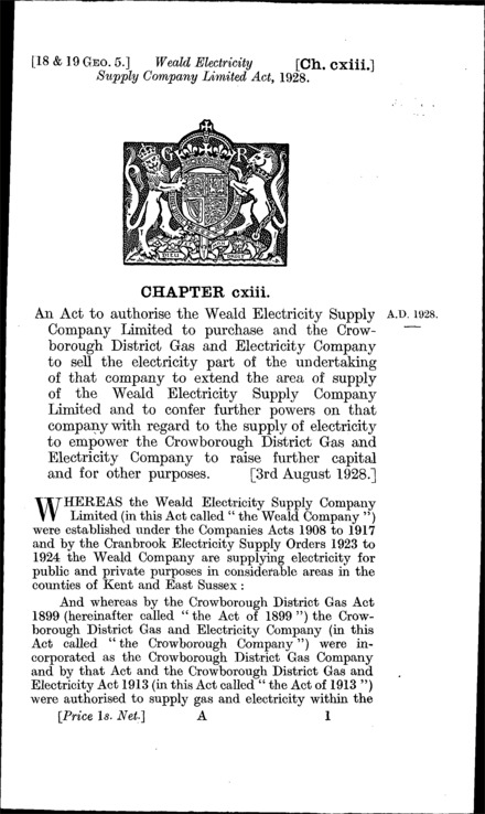 Weald Electricity Supply Company Act 1928