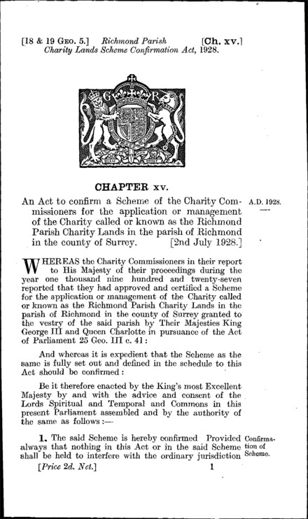 Richmond Parish Charity Lands Scheme Confirmation Act 1928