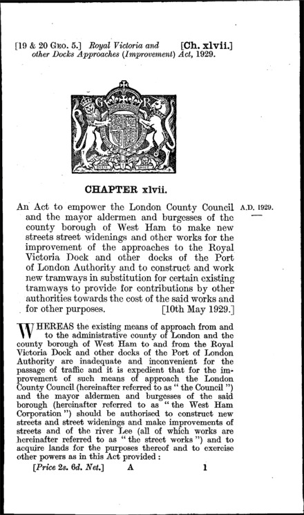 Royal Victoria and other Docks Approaches (Improvement) Act 1929