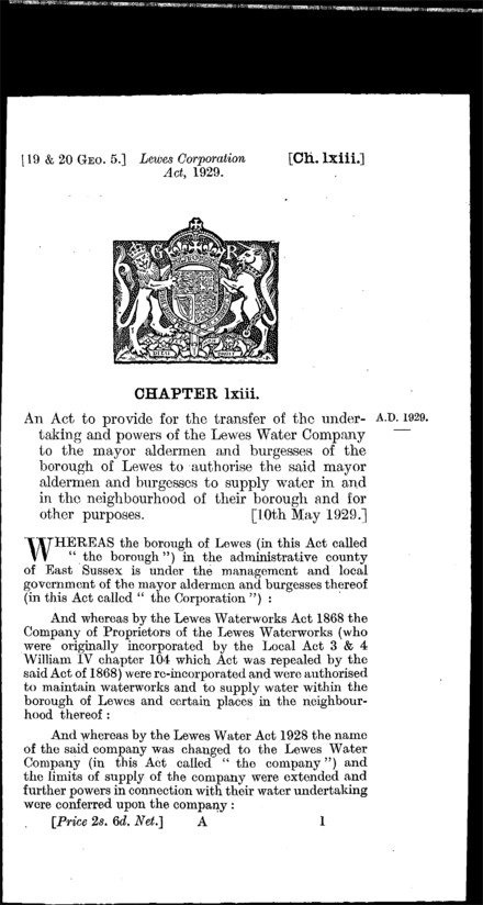 Lewes Corporation Act 1929