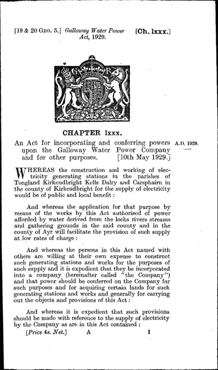 Galloway Water Act 1929