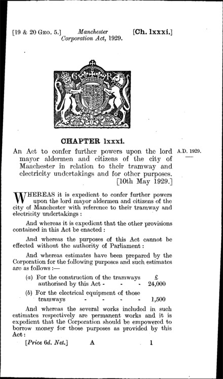Manchester Corporation Act 1929