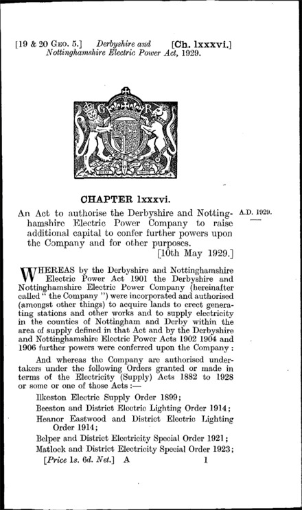 Derbyshire and Nottinghamshire Electric Power Act 1929