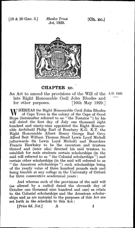 Rhodes Trust Act 1929