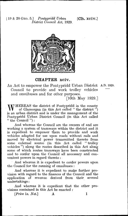 Pontypridd Urban District Council Act 1929