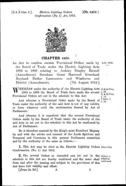 Electric Lighting Orders Confirmation (No. 1) Act 1912