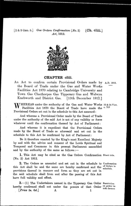 Gas Orders Confirmation (No. 2) Act 1912