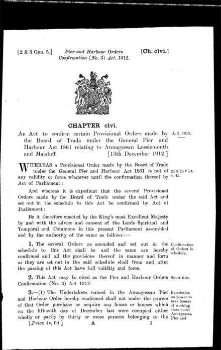 Pier and Harbour Orders Confirmation (No. 3) Act 1912