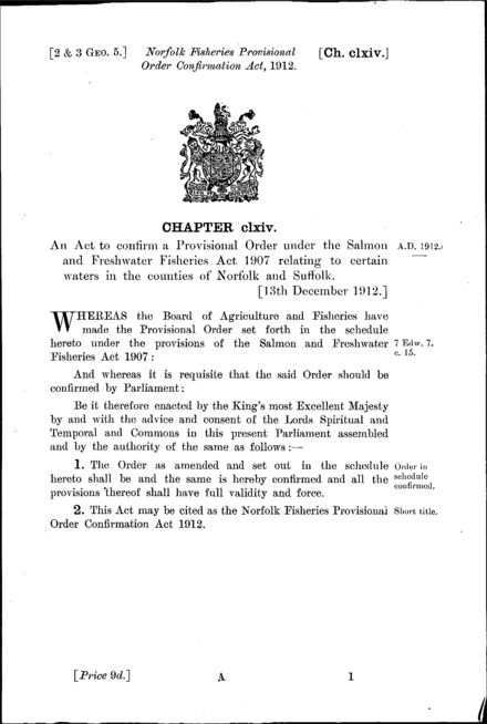 Norfolk Fisheries Provisional Order Confirmation Act 1912