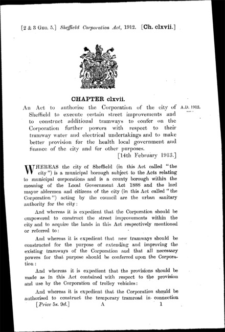 Sheffield Corporation Act 1912