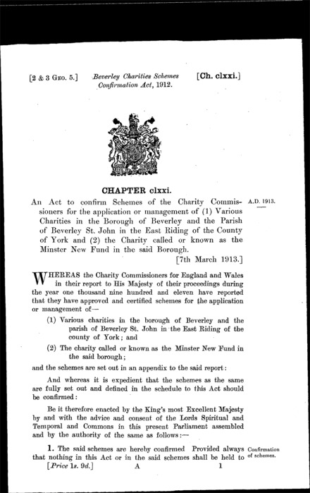 Beverley Charities Schemes Confirmation Act 1912