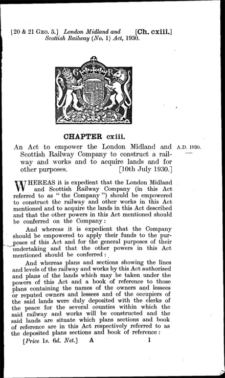 London, Midland and Scottish Railway (No. 1) Act 1930