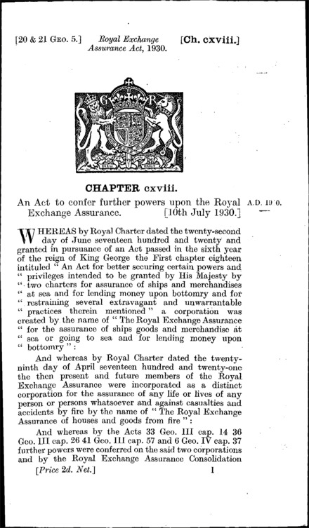 Royal Exchange Assurance Act 1930