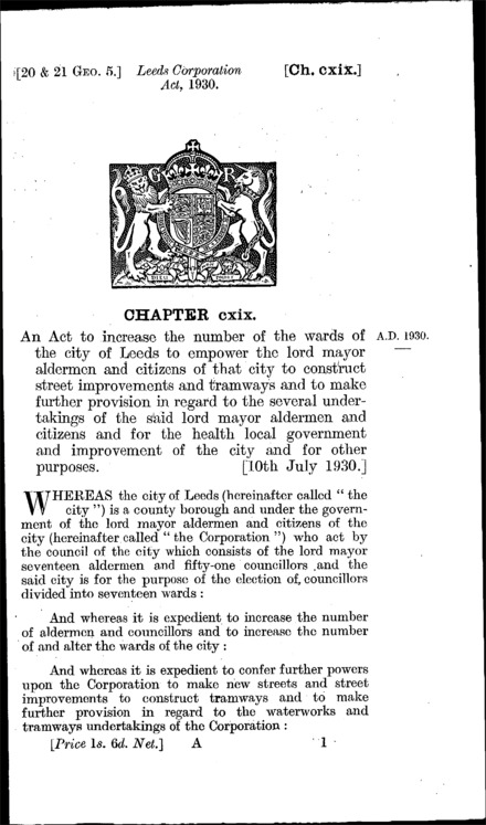 Leeds Corporation Act 1930