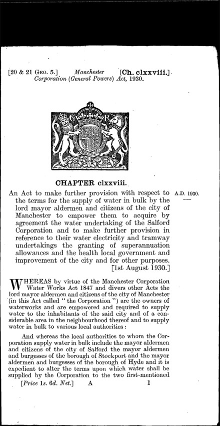 Manchester Corporation (General Powers) Act 1930