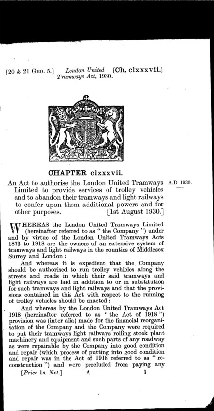 London United Tramways Act 1930