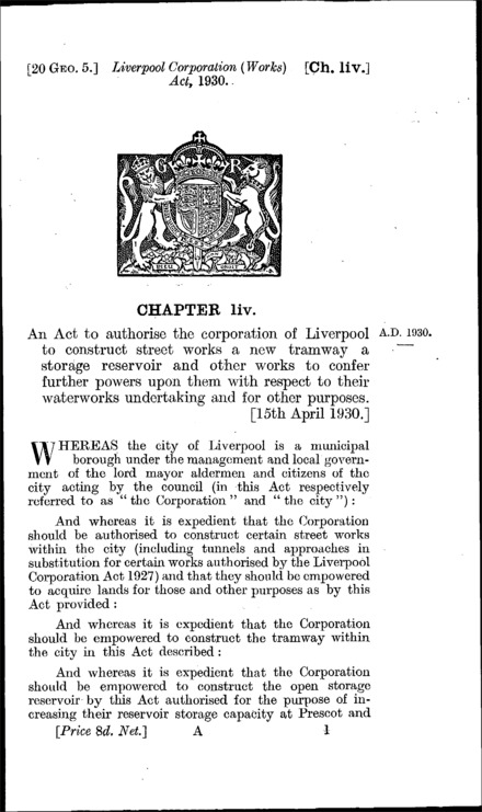 Liverpool Corporation (Works) Act 1930