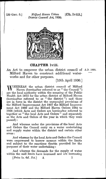 Milford Haven Urban District Council Act 1930