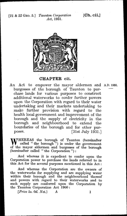 Taunton Corporation Act 1931
