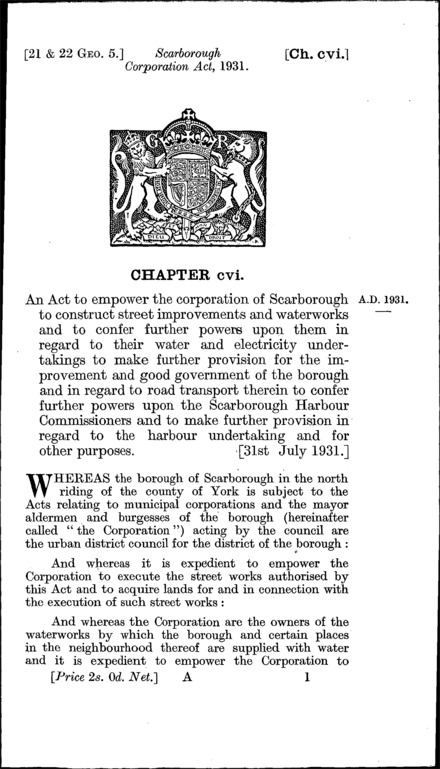 Scarborough Corporation Act 1931
